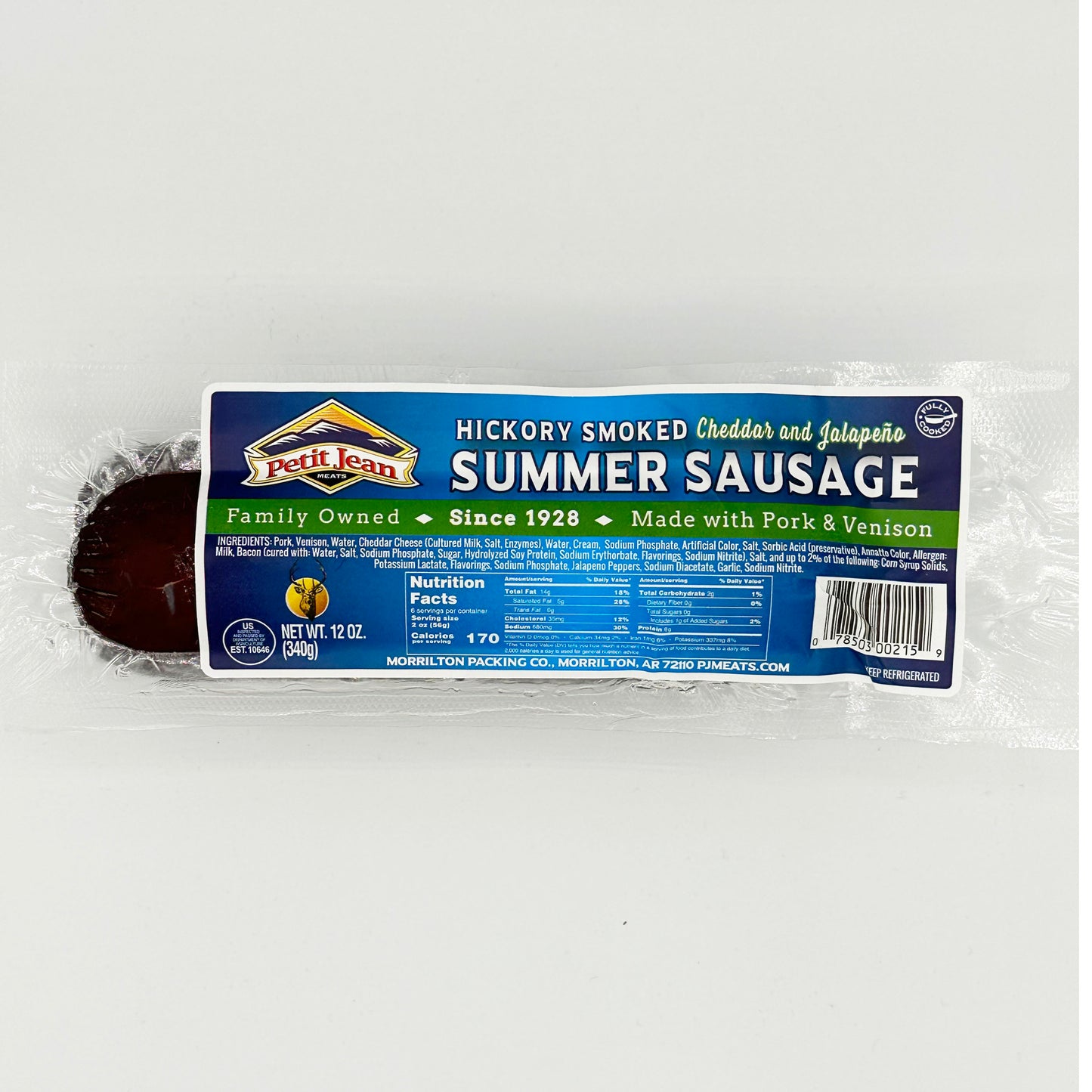 Summer Sausage, Pork & Venison with Jalapeno and Cheese 12oz (6-packages)